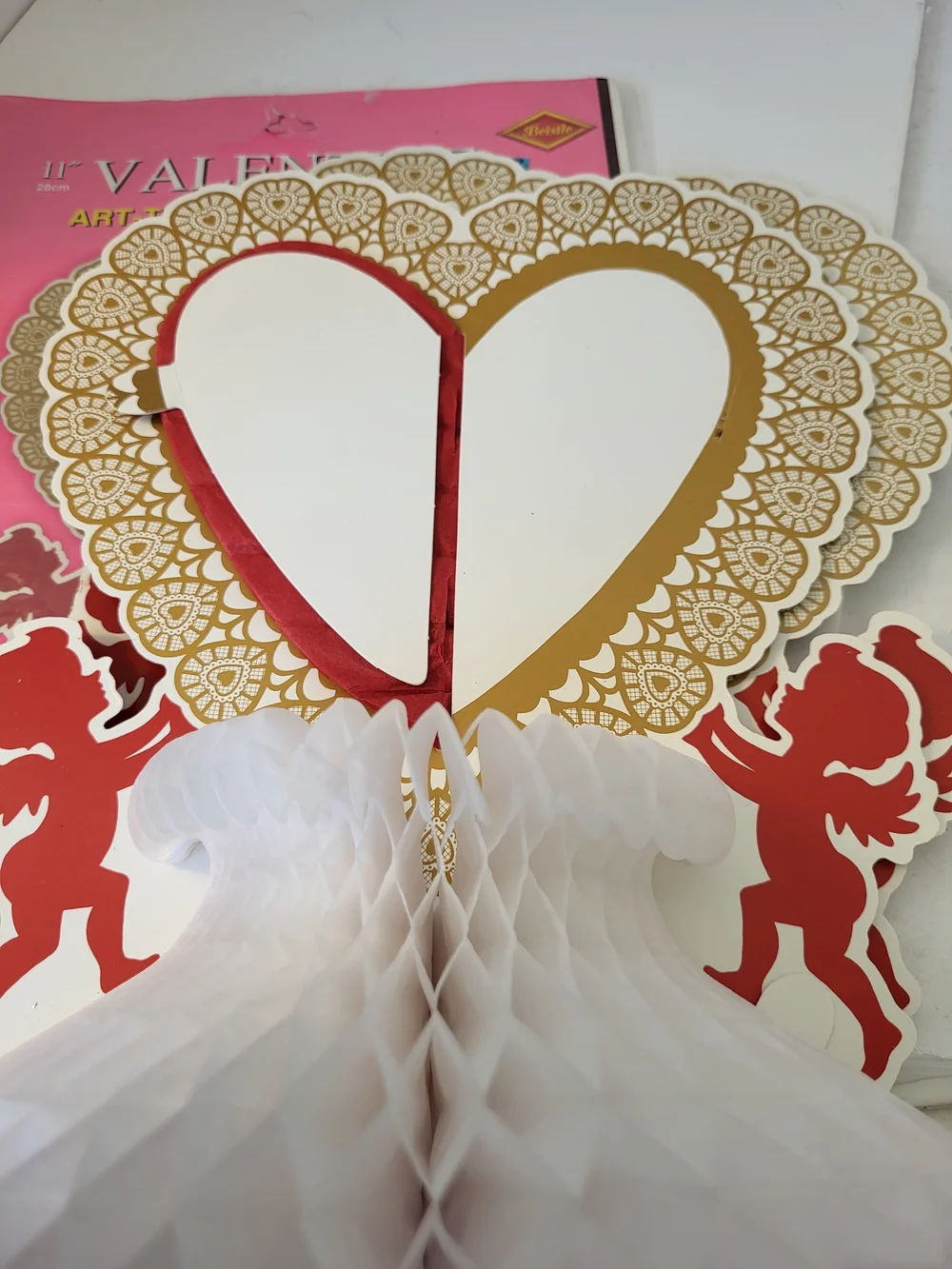 2 Vintage Valentine Honeycomb Heart Centerpiece 11
